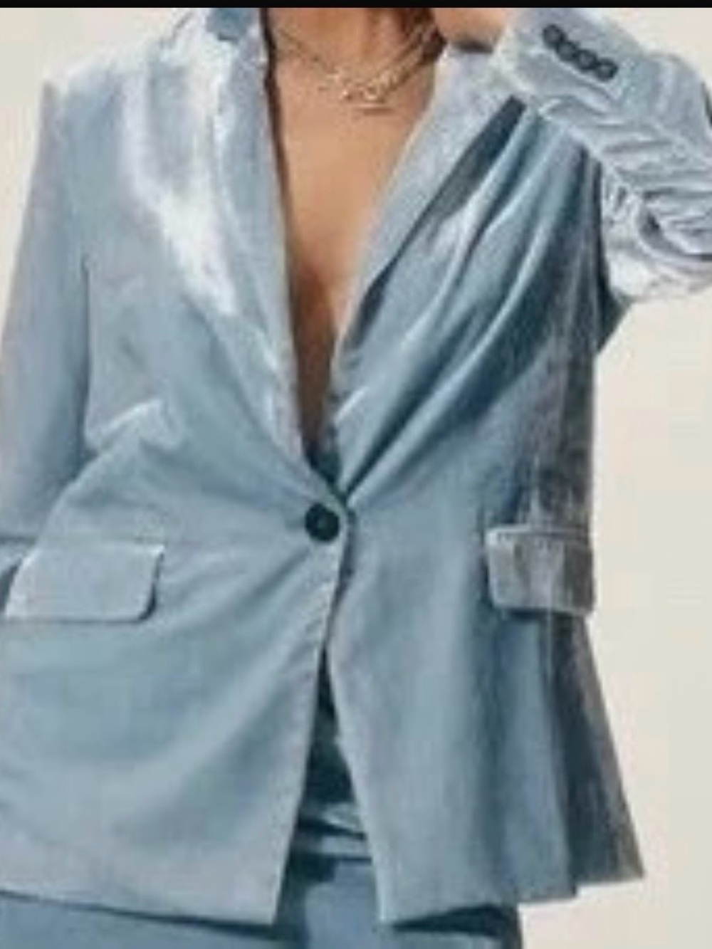 Anthropologie Light Blue Satin Single-Button Blazer